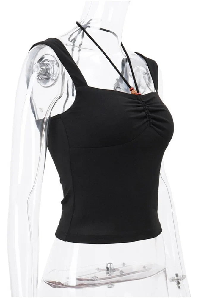 Vintage Black Square-neck Halter Tank Top