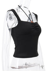 Vintage Black Square-neck Halter Tank Top