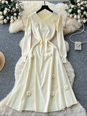 3D Floral Knitted Long Dress