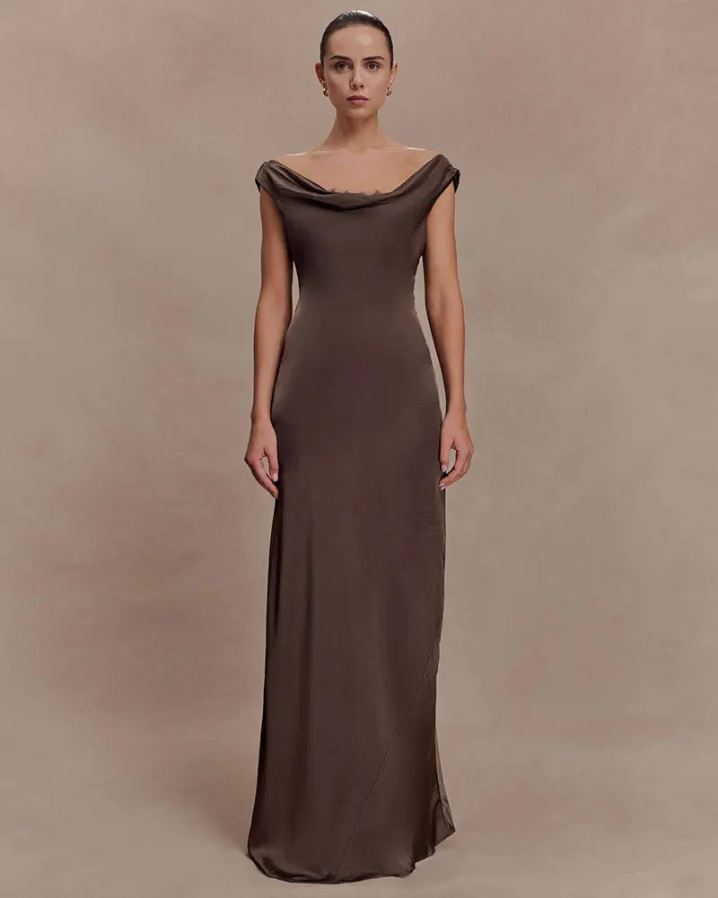 Swinging Collar Satin Sexy Maxi Dress