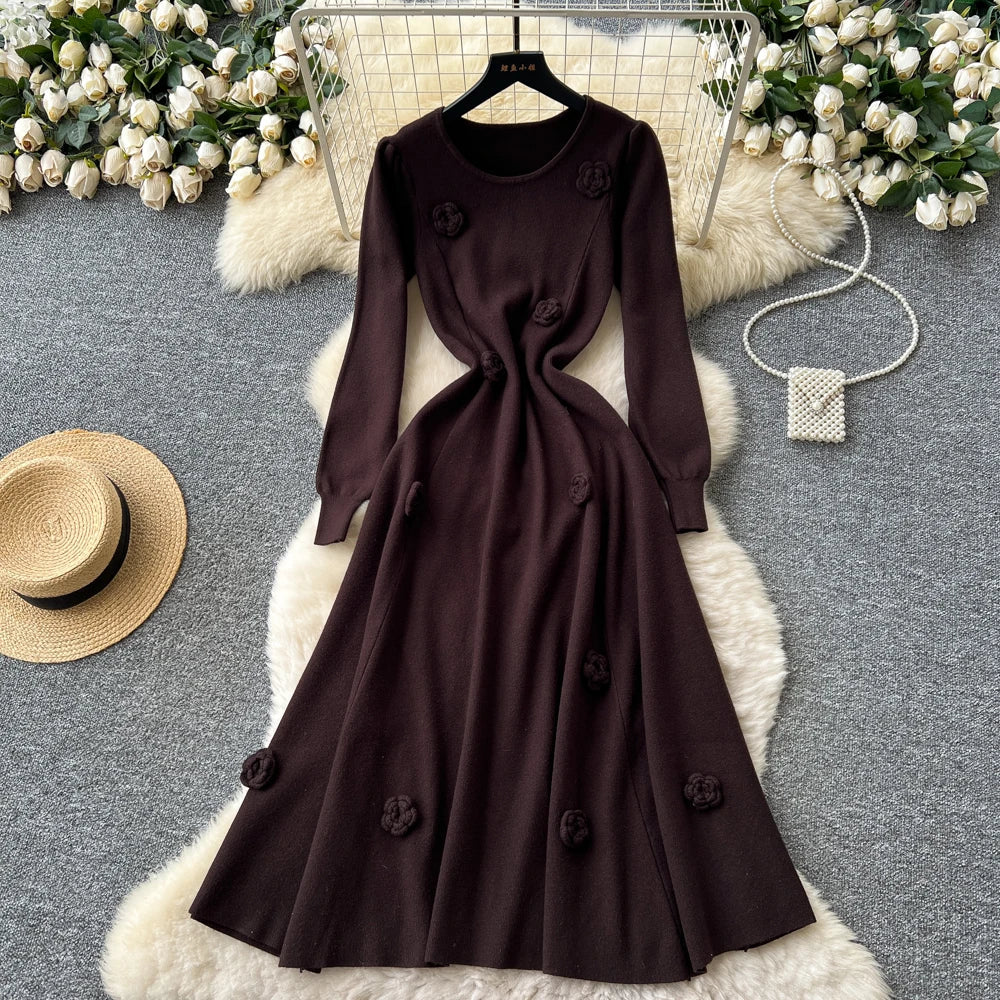 3D Floral Knitted Long Dress