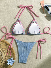 Halter Wrinkled Weaved Bikini