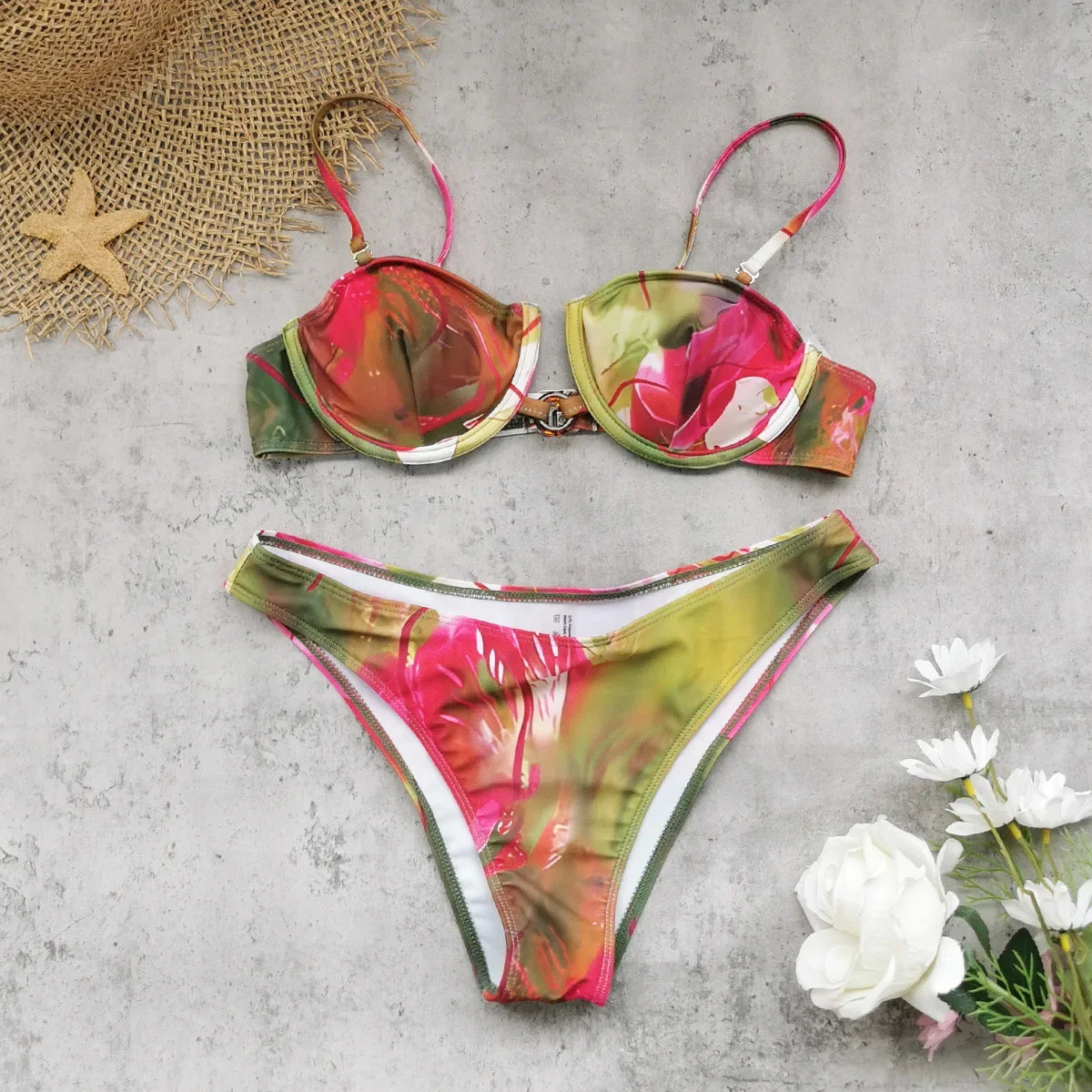 Sexy Green Tie Dye Gradient Bikini Set