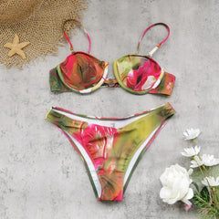 Sexy Green Tie Dye Gradient Bikini Set