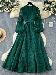 Vintage Lace Hook Flower Hollow Dress