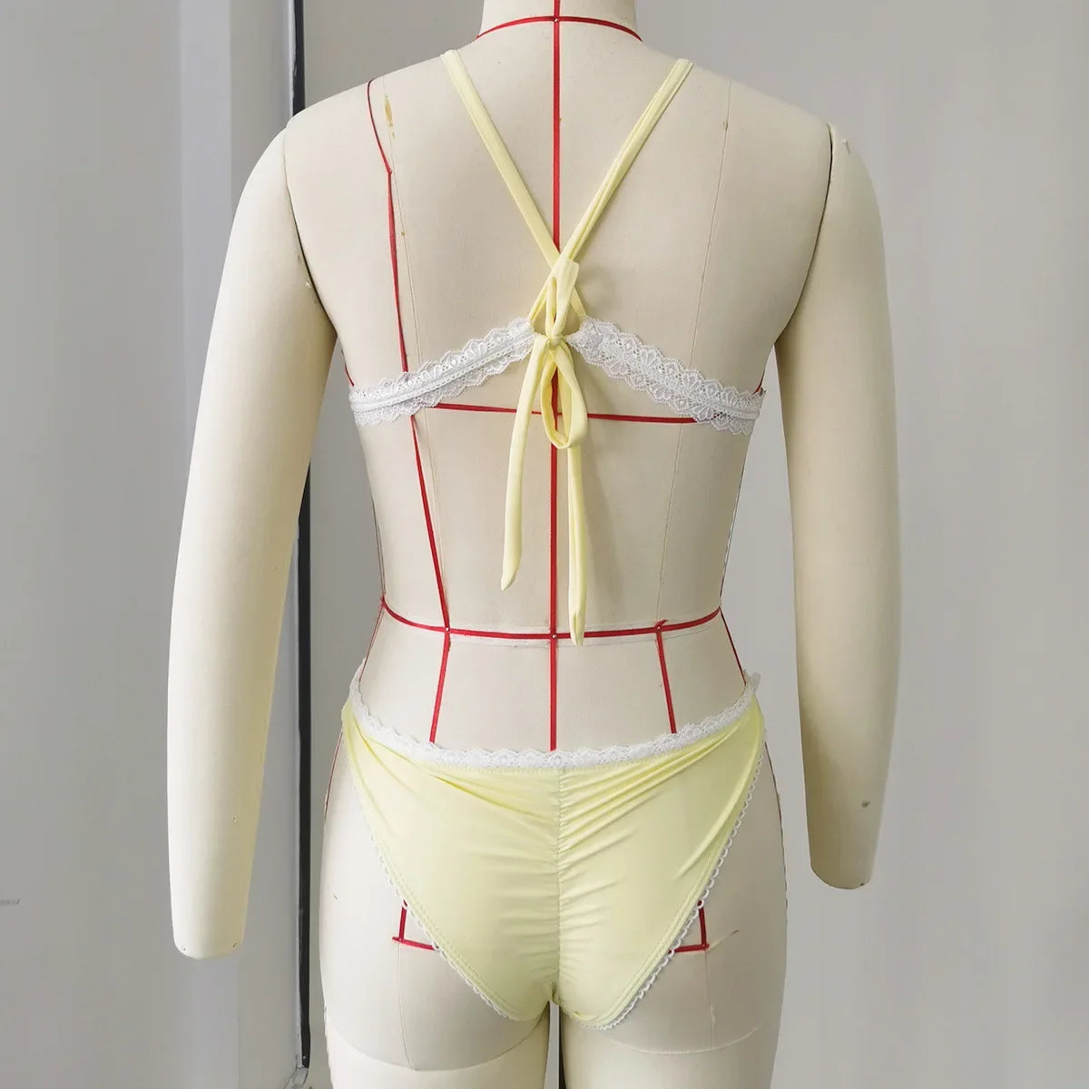 Sexy Yellow Lace Patchwork Micro Bikini