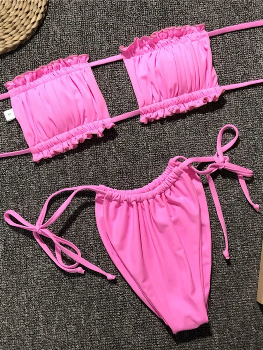 Tie Dye Pleated Ruffled Bikini