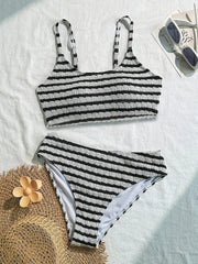 Sexy White Black Striped Bikini Set