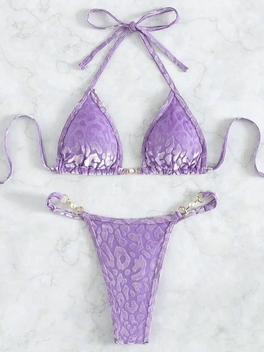 Sexy Leopard Velvet Bikini