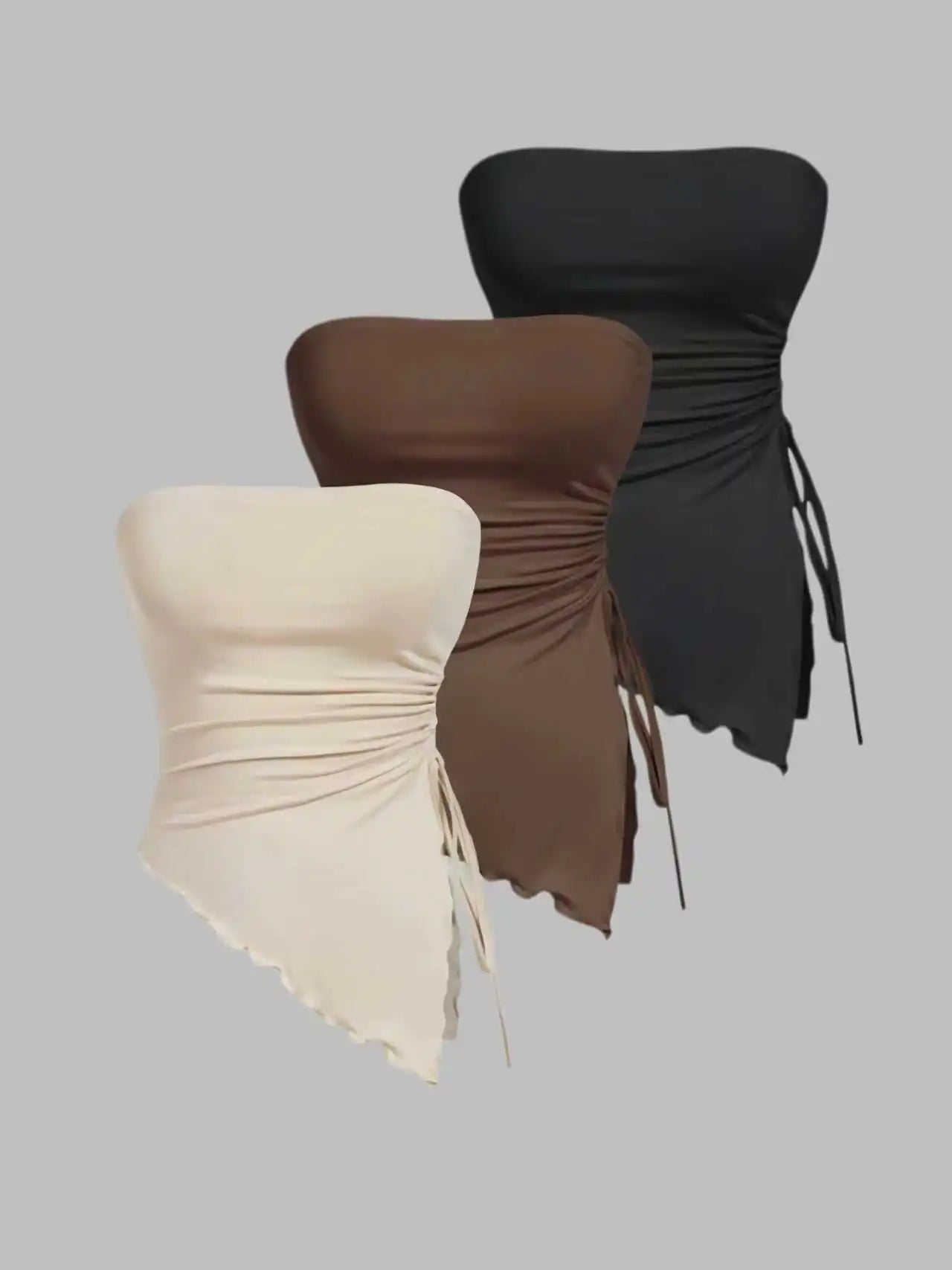 Women's 3 Piece Strapless Ruched Tube Top