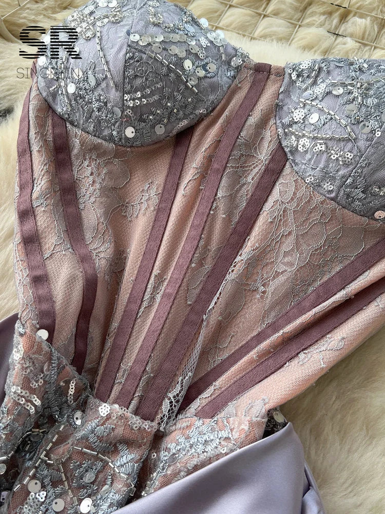 Satin Sequins Party Dress