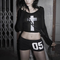 Y2K Gothic Long Sleeve Crop Top