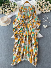 Ruched Print Vintage Dress