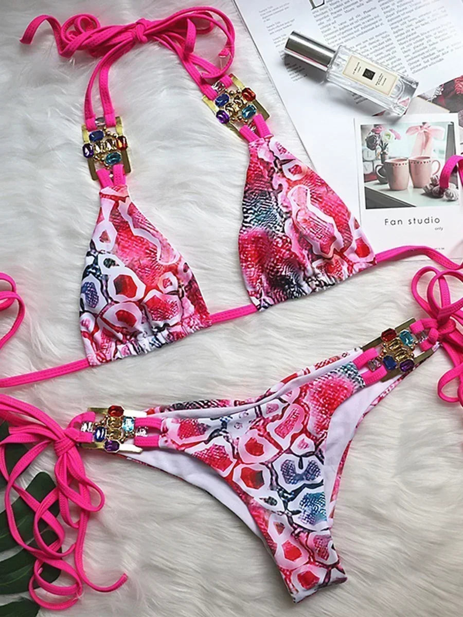 Halter Crystal Rhinestone Diamond Bikini