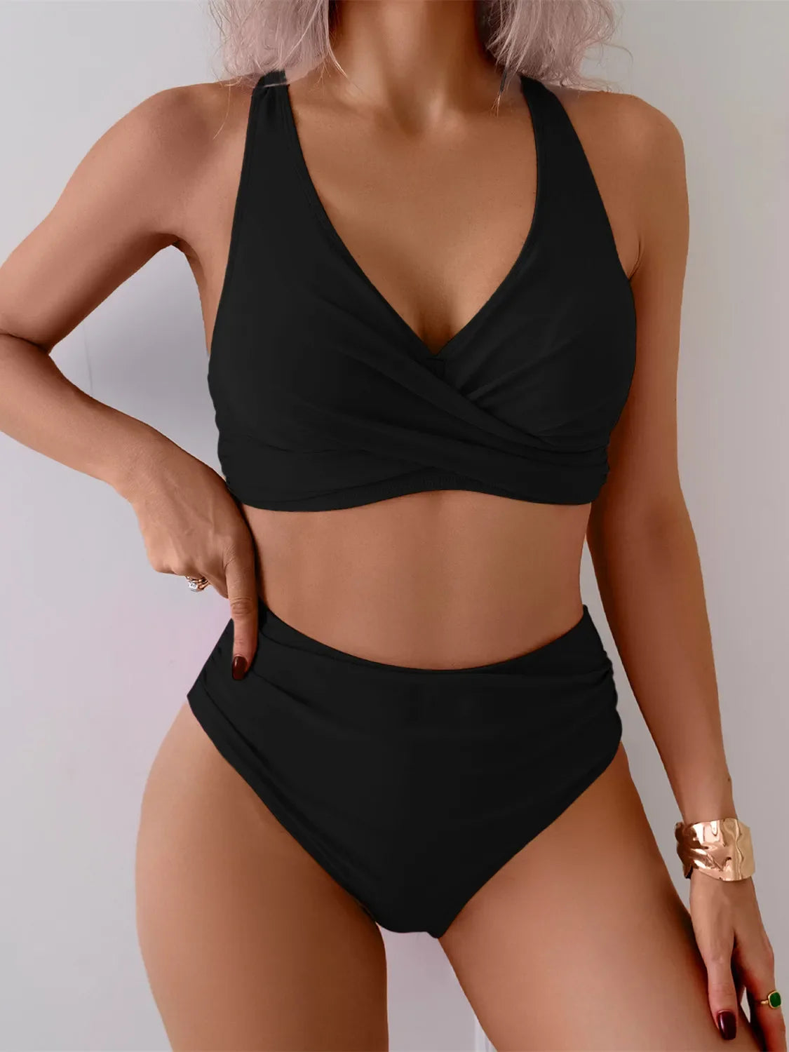 Sexy Pleate High Waist Bikini Set
