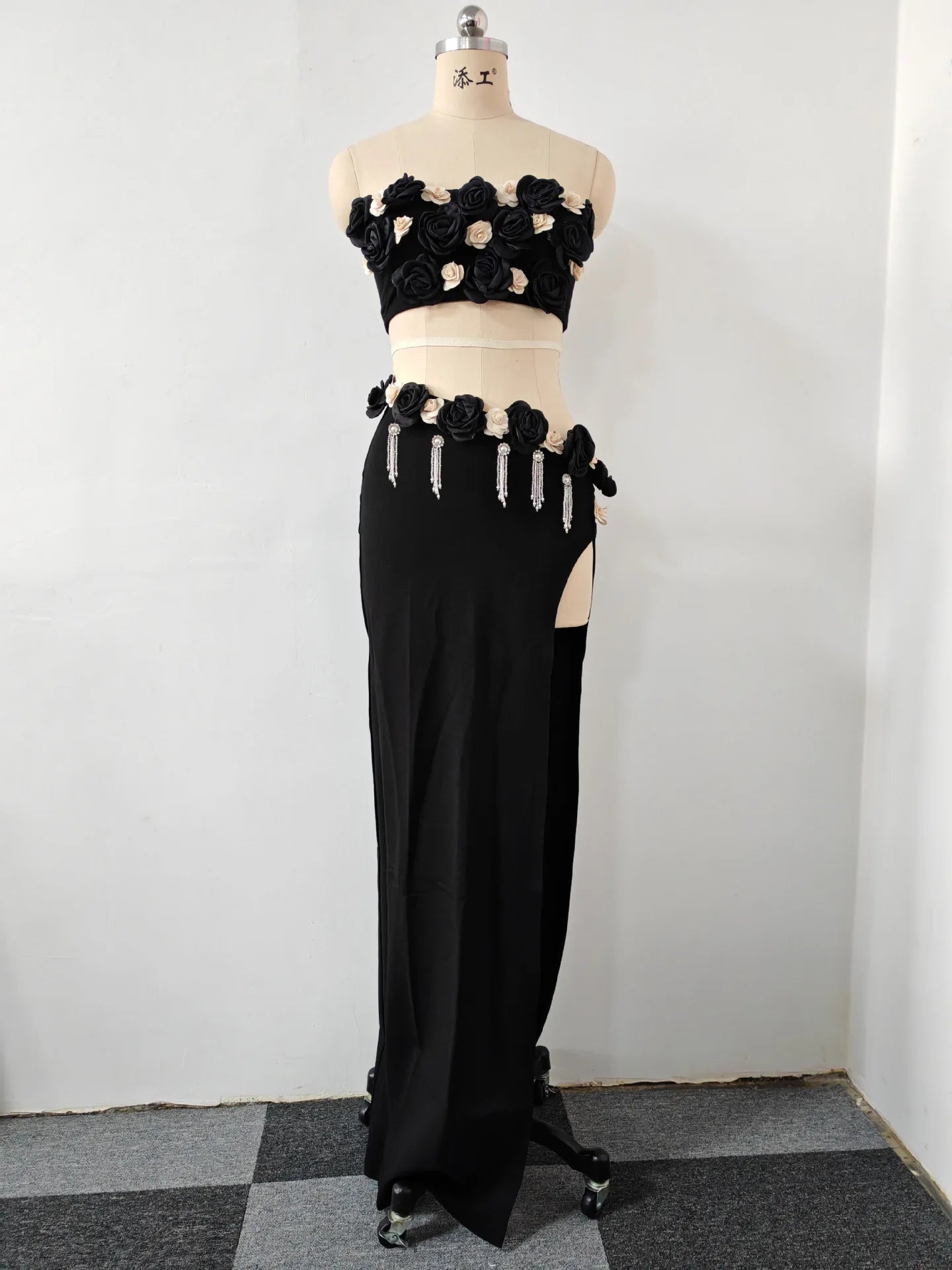 Strapless Florals 2 Piece Skirt Set Strapless Crop Top With High Waist Irregularity Skirts Sets Suits