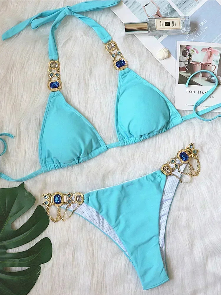 Halter Crystal Rhinestone Diamond Bikini
