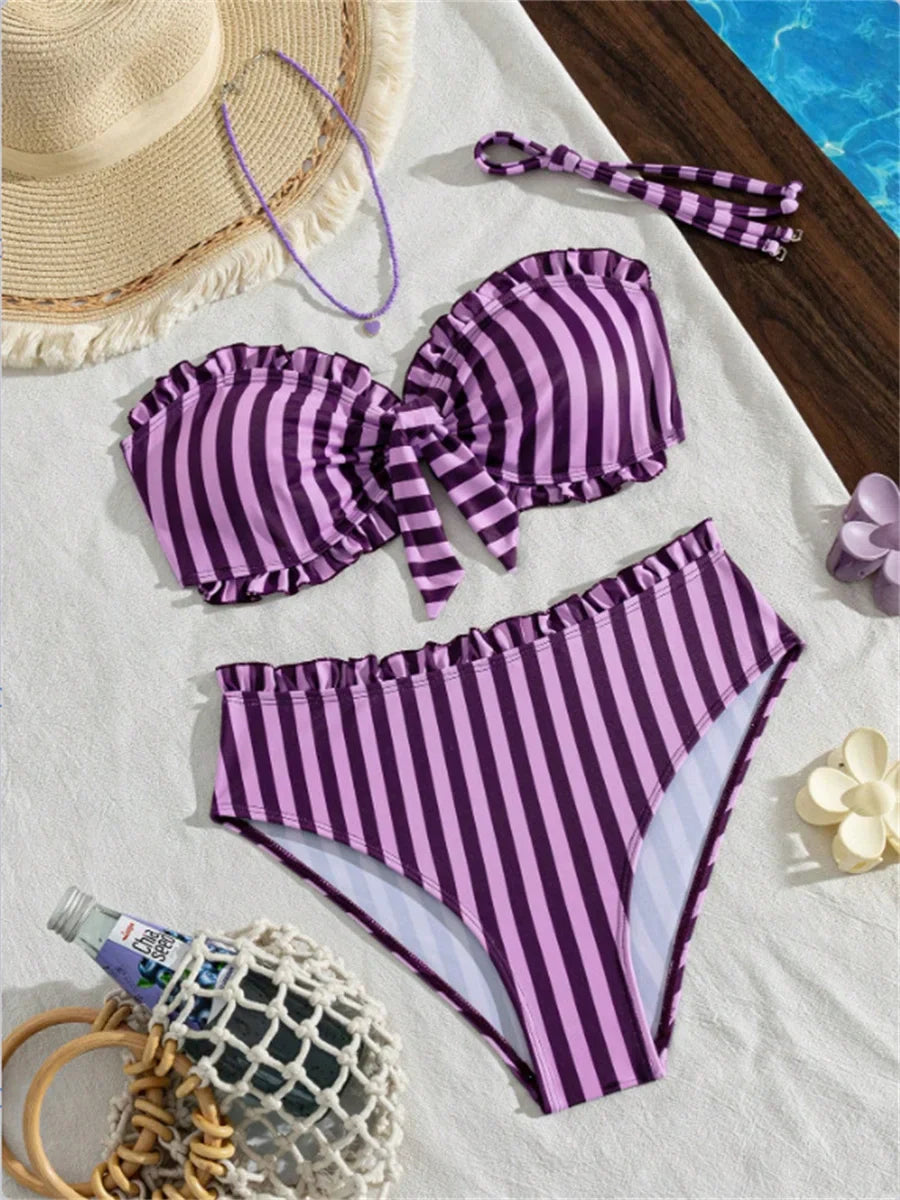 Sexy Blue Striped Bikini Set