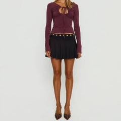 Front Drawstring Keyhole Cutout Cropped Top