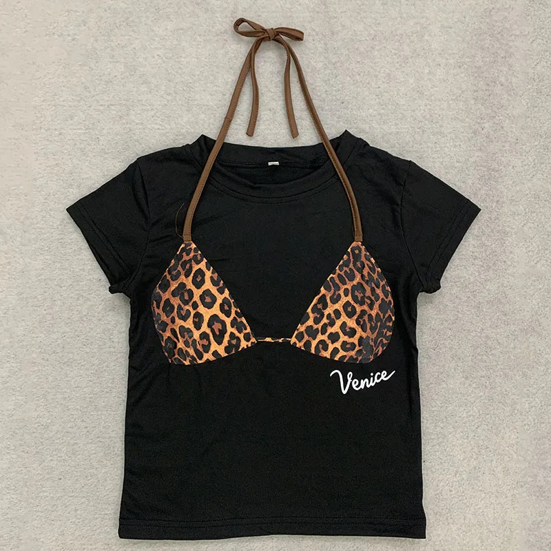 Graphic Tee Slim Crew Neck Casual Cropped Top