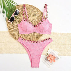 Sexy Pink 3D Flower Bikini Set