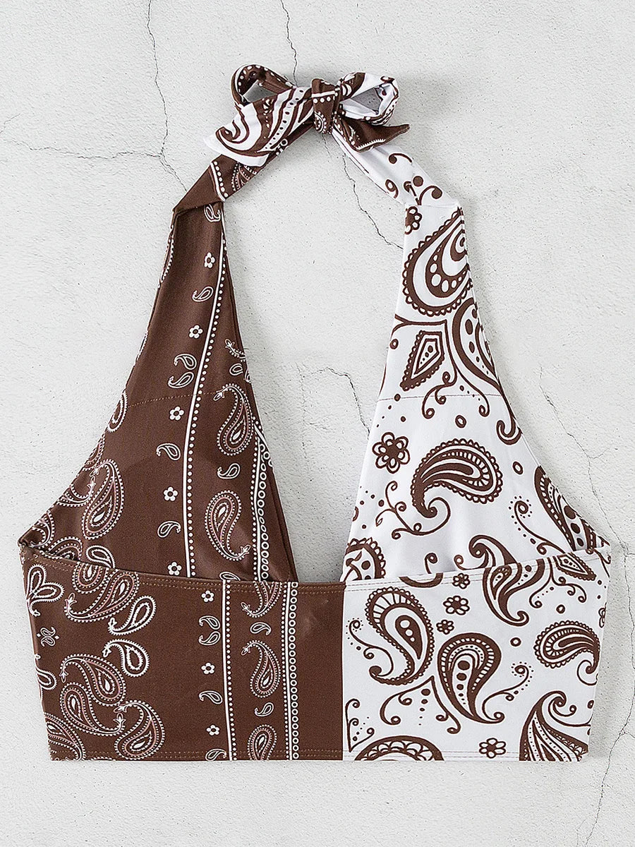 XS - L Sexy Printed Splicing Halter Knotted Bikini