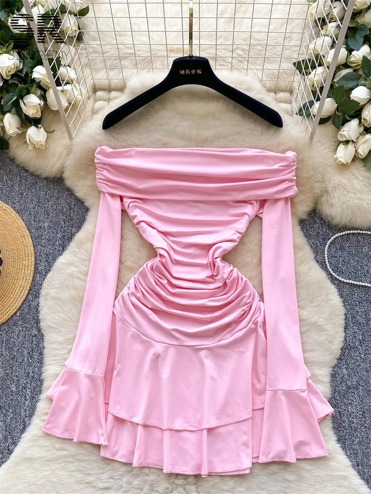 Autumn Sexy Ruffles Mini Dress