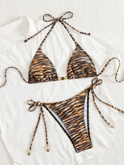 Sexy Coffee Tiger Print Micro Bikini