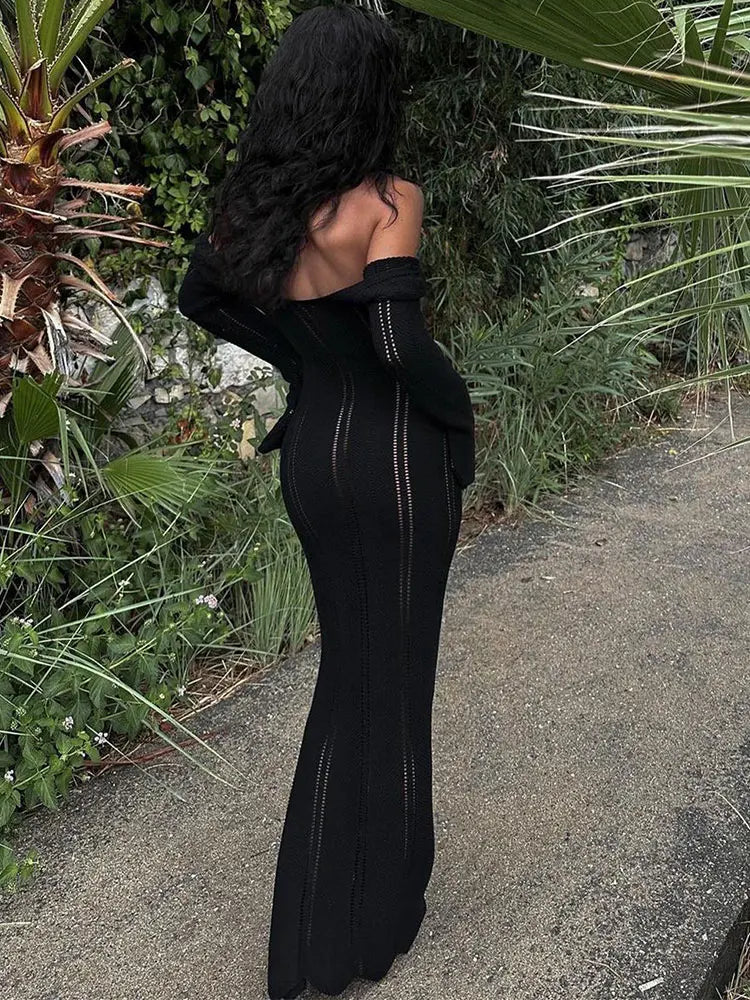 Knitted Hollow Out Sexy Maxi Dress