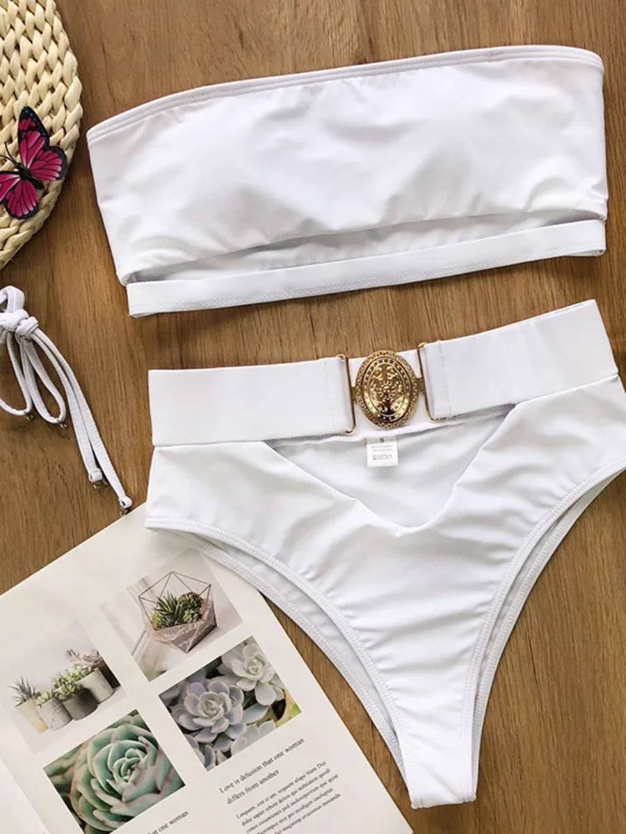 Snake Printed Bandeau Bikini