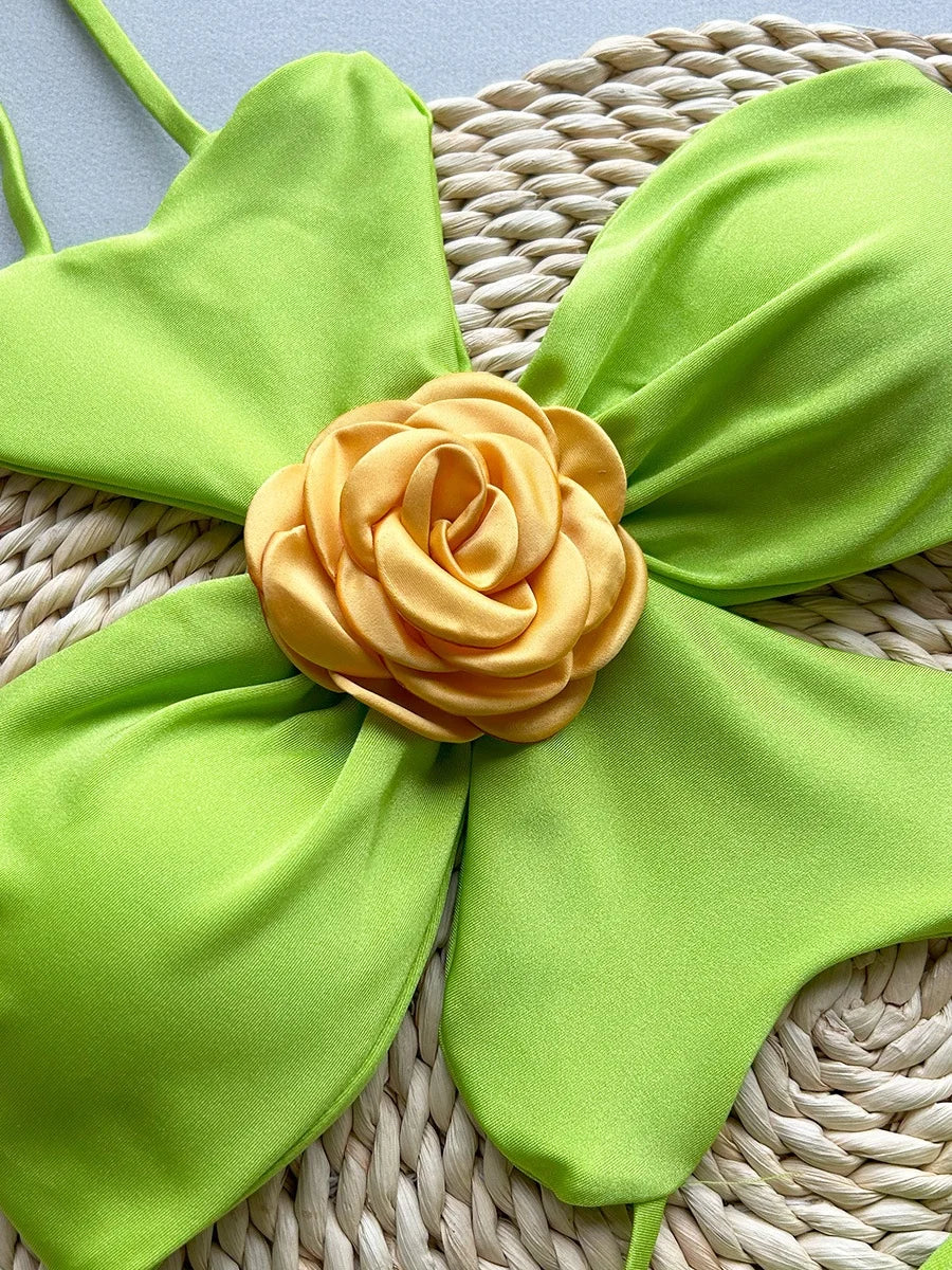 Sexy Green 3D Floral Bikini