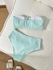 Bandeau Metal U Wire Push Up Belt High Waist Swimsuit