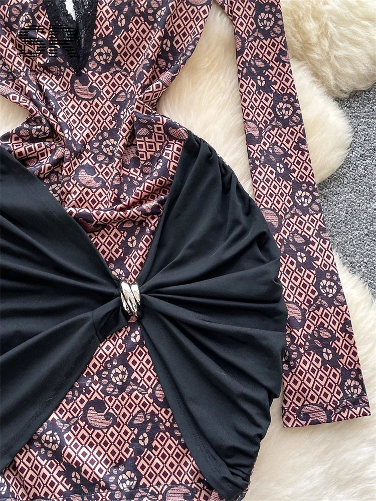 Artistic Print Lace Dress