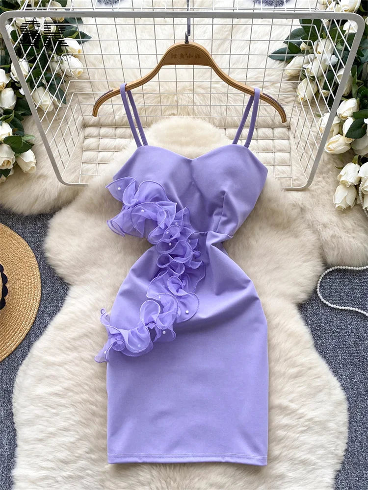 Ruffles Splice Straps Mini Dress