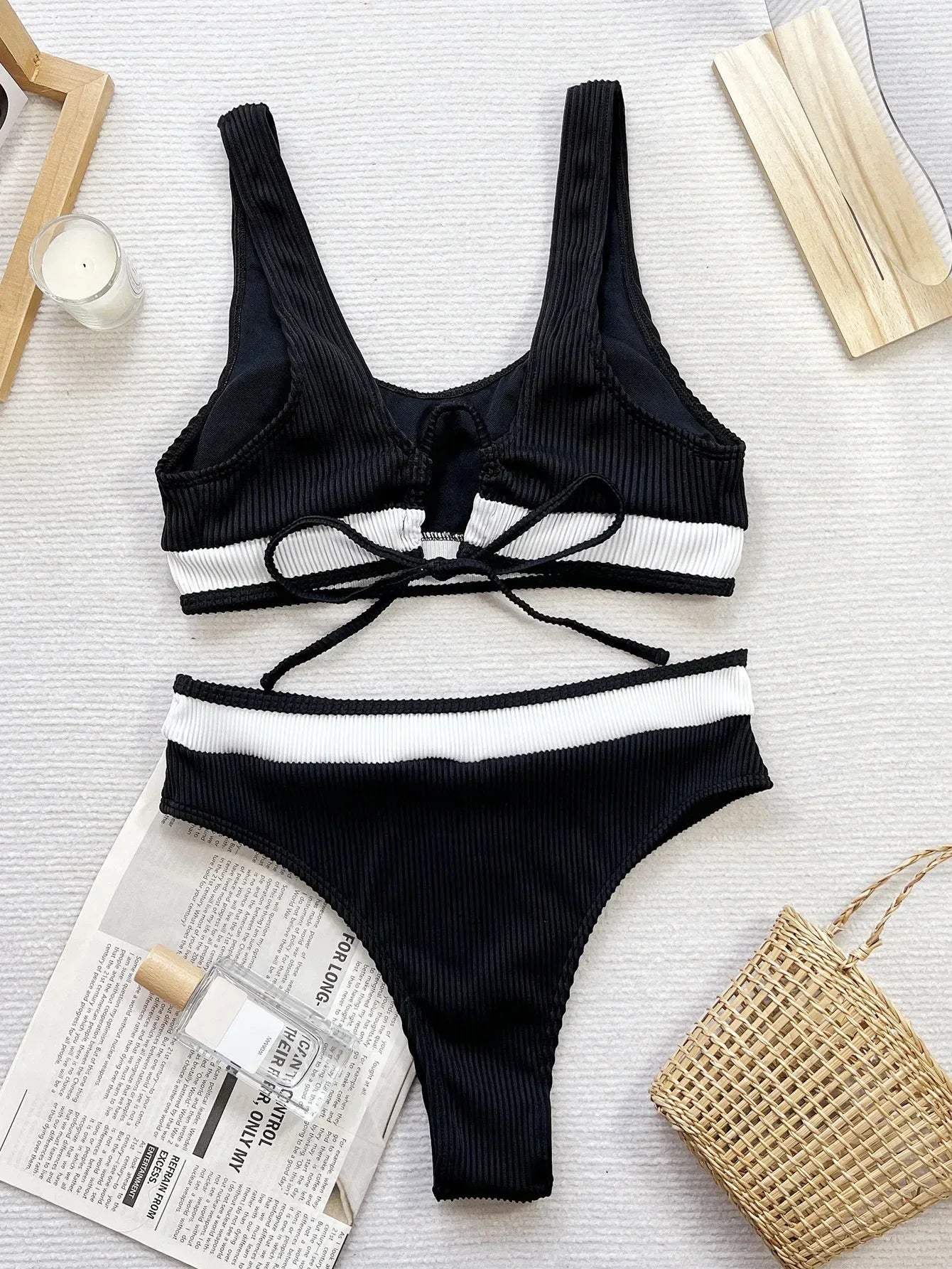 Women's Black White Patchwork Swimsuit
