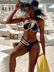 Splicing One Shoulder High Cut Out Bikini
