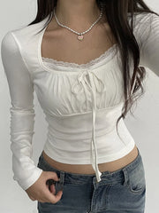 Bandage Folds Square Collar Crop Top