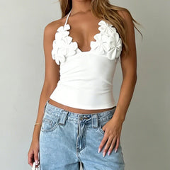 3D Floral Halter Crop Top