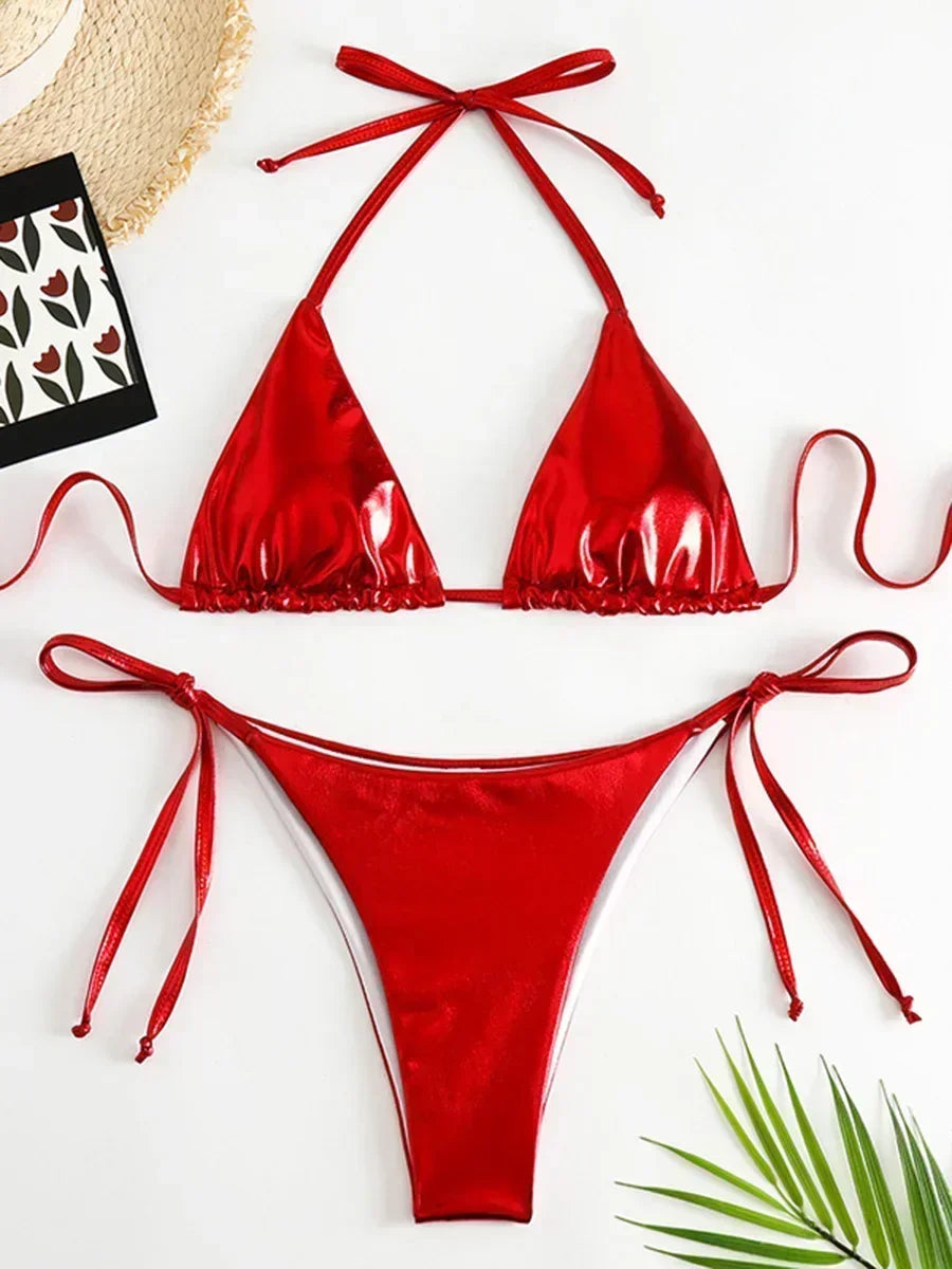 Sexy Shiny Pu Faux Leather Bikini