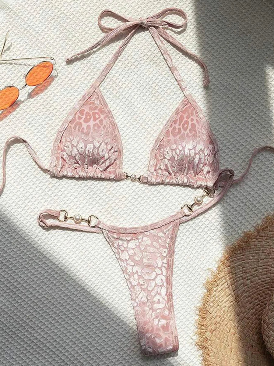 Sexy Leopard Velvet Bikini