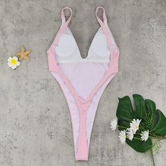 Luxury Diamond Pink Swimwear Women Sexy Hollow Out Backless Thong Bikini