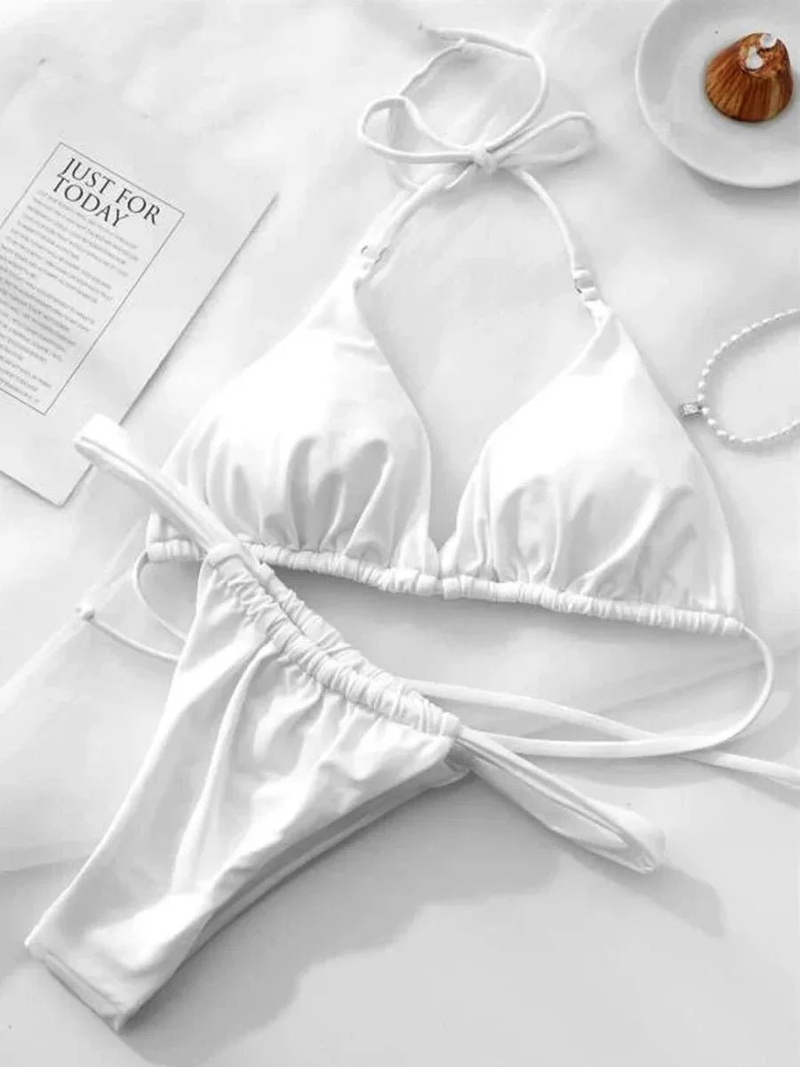 Wrinkled High Cut Mini Micro Thong Bikini