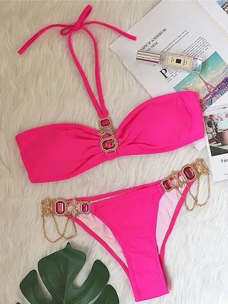 Halter Crystal Rhinestone Diamond Bikini