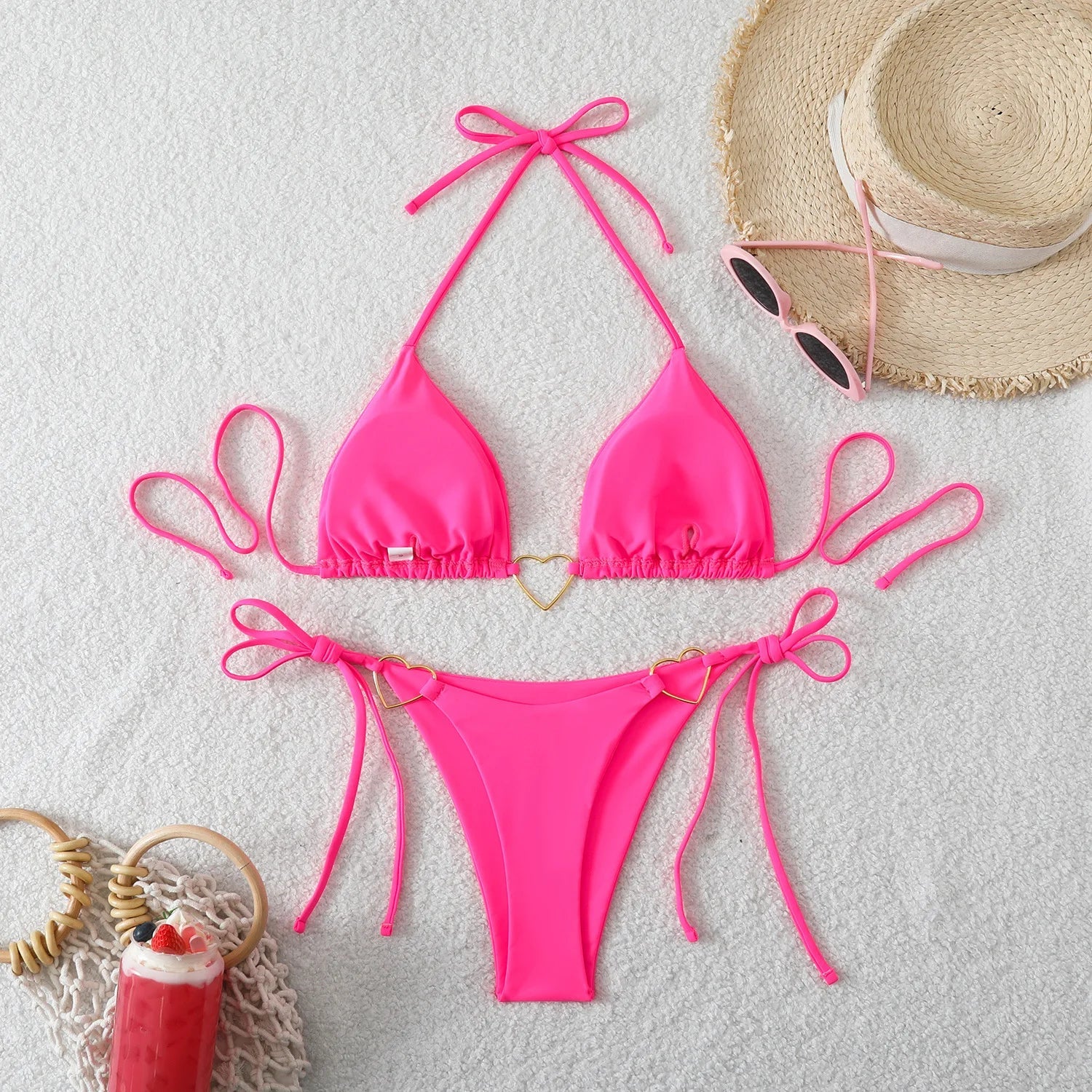 Sexy Metal Heart Ornament Bikini Set