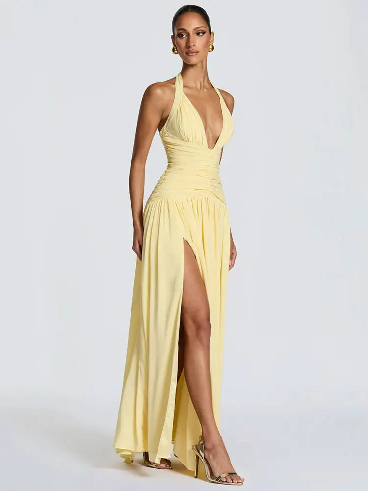 Halter Deep V Neck Sexy Maxi Dress