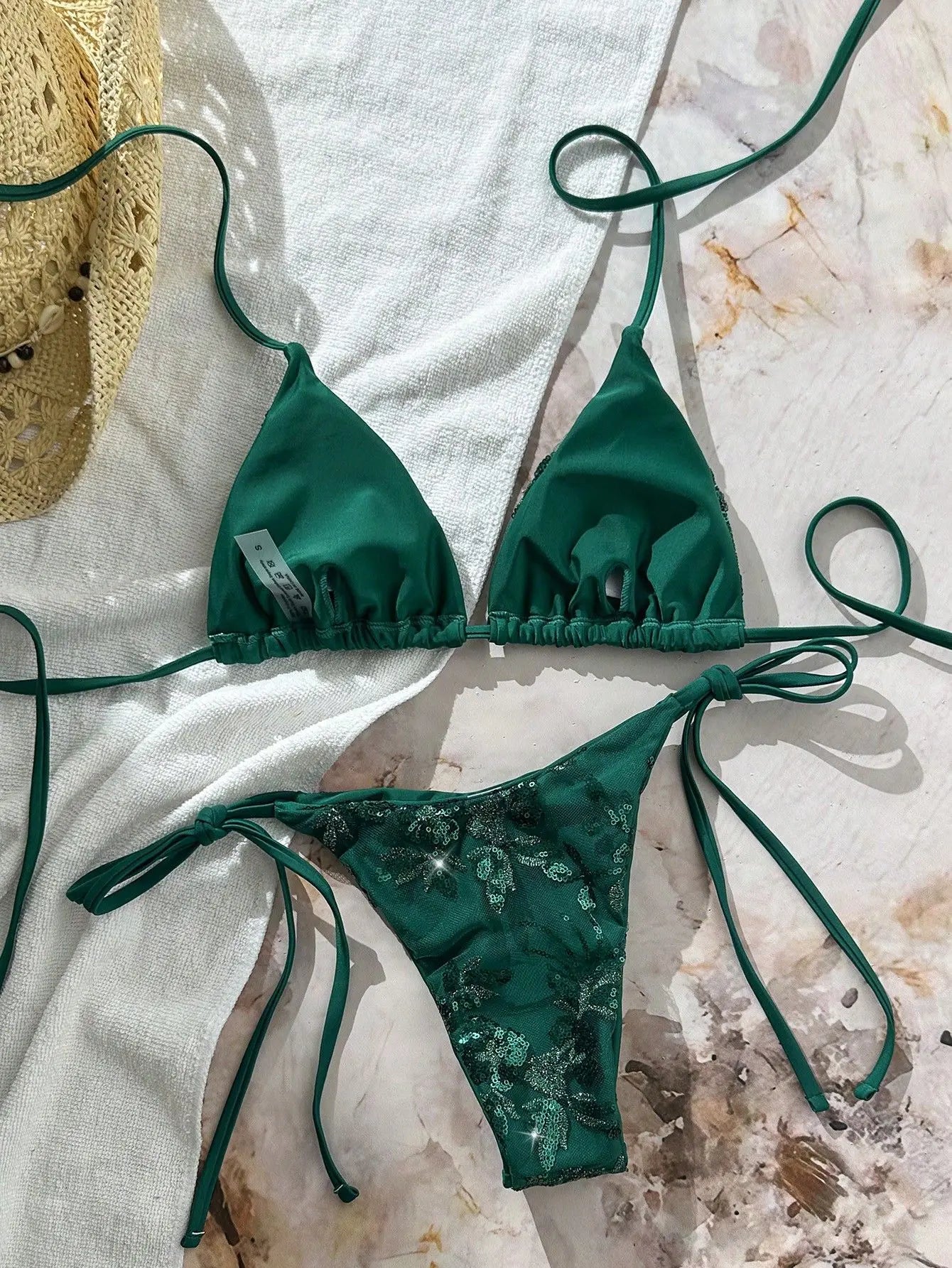 Sexy Purple Floral Embroidery Bikini Set