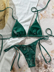 Sexy Purple Floral Embroidery Bikini Set