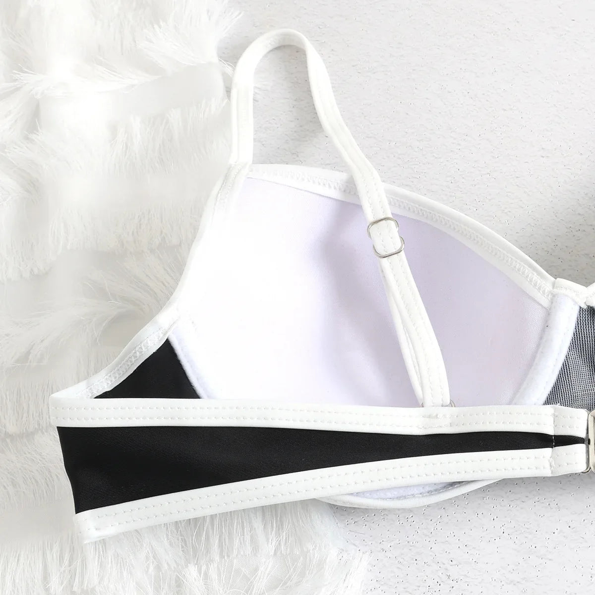 Vintage White Black Patchwork Bikini Set