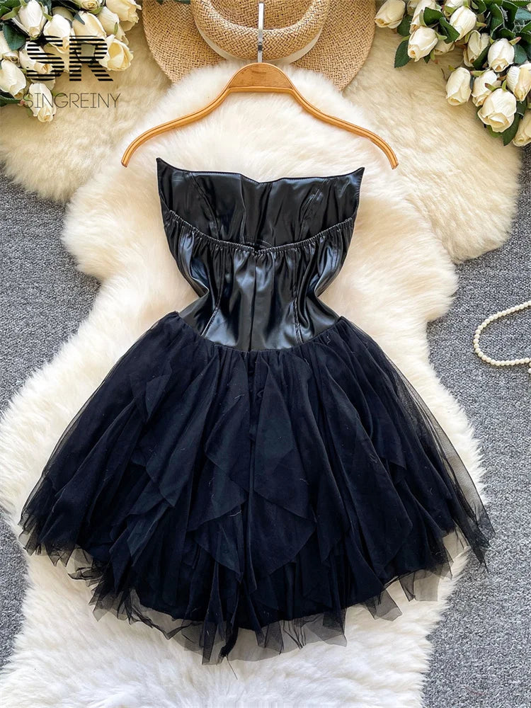 PU Leather Mesh Sensual Dress