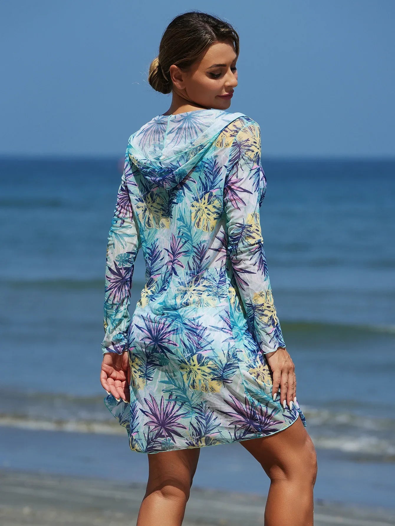 Vintage Blue Leaves Print Bikini Set
